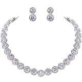 EVER FAITH Silver-Tone Round Cubic Zirconia Birthstone Row Necklace Earrings Set