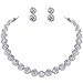 EVER FAITH Silver-Tone Cubic Zirconia Birthstone Row Necklace Earrings Set
