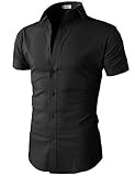 H2H Mens Slim Fit Button Down Shirt for all seasons BLACK US S/Asia M (KMTSTS0132)