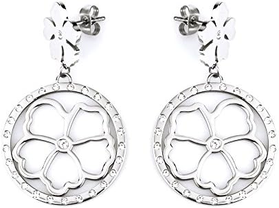 Woophen Round Drop Stainless Steel Earrings Fashion Big Hoop Earring Sky Flower Earrings Great for Women