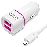 USB Car Charger, Dual Port [2.4A] w/ FREE 4ft Micro USB Cable by LOOP Charging for Smart Phones & Tablets | Samsung Sony LTE HTC Lenovo Blackberry Apple MP3 Players Digital Cameras & GPS Systems