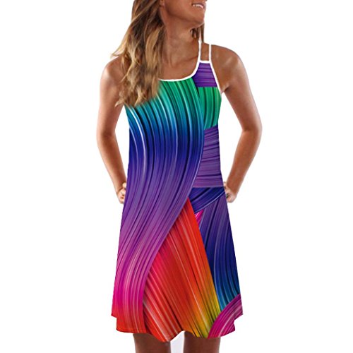 Women A Line Dresses Summer Vintage Sleeveless 3D Floral Print Colorful Bohe Tank Short Mini Dress (Multicolor, XXL)