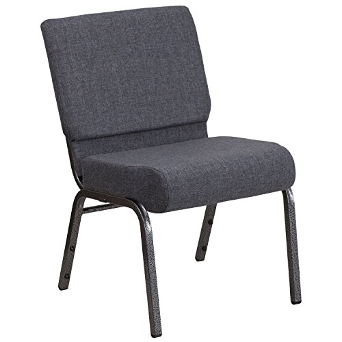 MFO Industrial Strength 21'' Wide Dark Gray Fabric Stacking Church Chair with 4'' Thick Seat - Silver Vein Frame