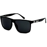 Locs Gangster Oversized Rectangular Horn Rim Sunglasses All Black, mens