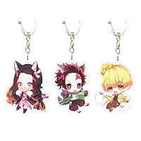 Cue Tee Store Anime Demon Slayer Kimetsu No Yaiba Keychains Pendant Keyring Novelty Bag Accessory Anime Fans Gift(6cm 3pcs)