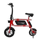 Swagtron 200W SWAGCYCLE Envy Steel Frame Folding Electric Bicycle e Bike w/Automatic Headlight – Reach 10 mph; 264 lbs Max Load - Red