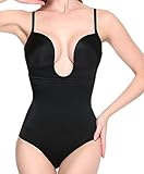 LAZAWG Women/'s U Plunge Molded Cup Body Suit Backless Shapewear Body Brief, Black, Large / 36