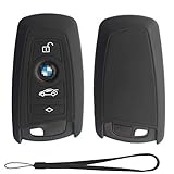 Velsman Compatible with BMW Trapezoid Style Key FOB - 3 Buttons Silicone Case Cover Protector Holder and Wrist Strap (Black)
