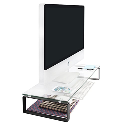 JackCubeDesign Tempered Glass Monitor Stand Computer Desktop Laptop Riser Holder Shelf Notebook Organizer with Black Steel Support(23.43 x 10.87 x 4.53 inches)-:MK315A