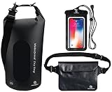 Freegrace Waterproof Dry Bags Set of 3 Dry Bag with 2 Zip Lock Seals & Detachable Shoulder Strap, Waist Pouch & Phone Case - Can Be Submerged Into Water - for Swimming (Black(Window), 10L)