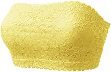 Strapless Non-Padded Bandeau Floral Lace Tube Bra Tops , 020-banana , Free (S-L)