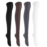 Lian LifeStyle Women's 4 Pairs Adorable, Super Comfortable and Ultra-Soft Thigh High Natural Cotton Socks Size 6-9 (Black,Coffee,Dark Grey,White)