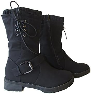 Laden-25 Womens Mid Calf Military Fashion Combat Boots With Fur Black 7.5