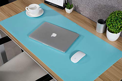 Practical Office Desk Pad Protector, Mint Green - Sky Blue Double-Sided Desk Mat – 31.5" x15.7" PU Leather Computer Pad Comfortable Writing Surface Desk Accessories for Women - Office/Home Décor