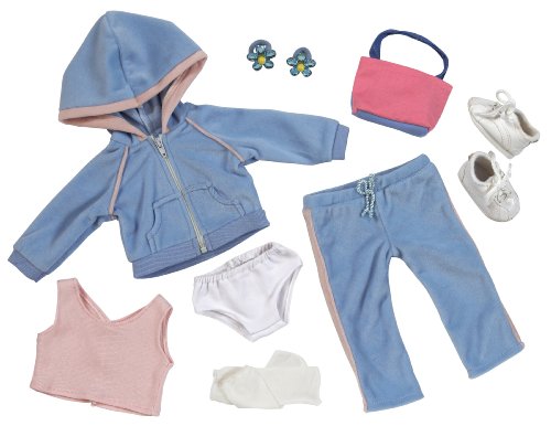 Velour Activewear Suit with Sneakers, Tote Bag and Hair Ties - Outfit Fits 18" Dolls Like American Girl