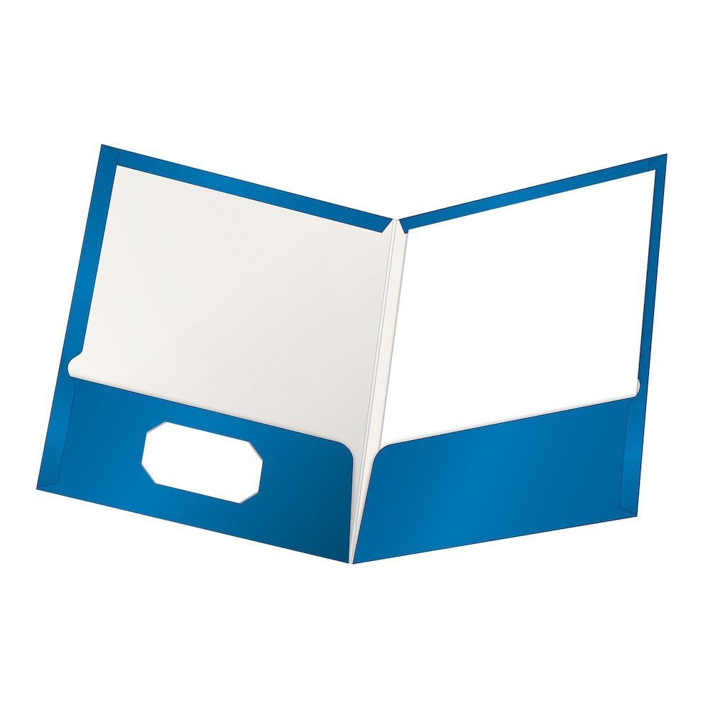 Oxford Laminated Twin-Pocket Folders, Letter Size, Blue, Holds 100 Sheets, Box of 25 (51701EE)