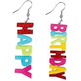 Birthday Earrings Shinning Glitter HAPPY BIRTHDAY Letter Drop Earrings for Women Colorful Birthday Candy Acrylic Ball Beads Dangle Earrings Celebration Birthday Party Jewelry Gifts