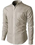H2H Mens Casual Slim Fit Oxford Banded Collar Button-Down Shirt With Pocket