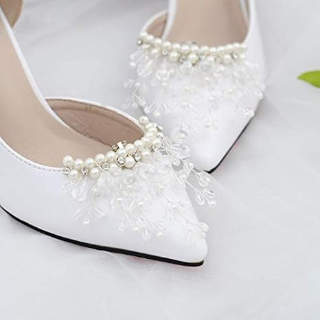 Home 2pcs Shoe Clip Pearl Floral Wedding Shoes Bride Heel