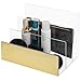 MyGift 3 Slot Modern Mail Sorter - Clear Acrylic Document Desk Filing Organizer, Letter Holder with Gold Mirror-Surfaced Front Panel