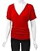 MBJ WT1118 Womens V Neck Short Sleeve Wrap Front Drape Dolman Top XXL RED