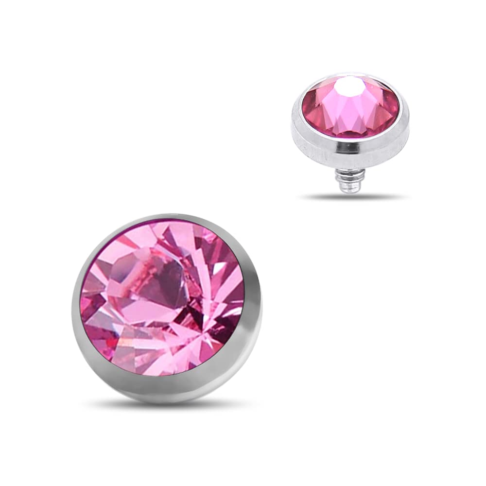AZARIO LONDON Pink 5MM Round Crystal Stone 316L Surgical Steel Internally Threaded Top Micro Dermal Anchor Piercing Jewellery