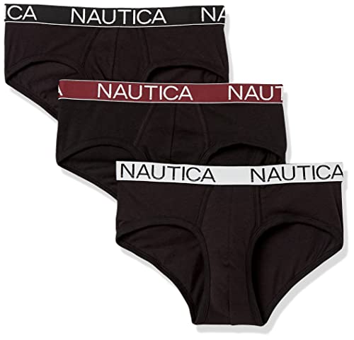 Nautica Herren 3er-Pack Baumwoll-Stretch-Slips Slip, Schwarz – Schwarz/Tawny Port/weißer Bund, XL