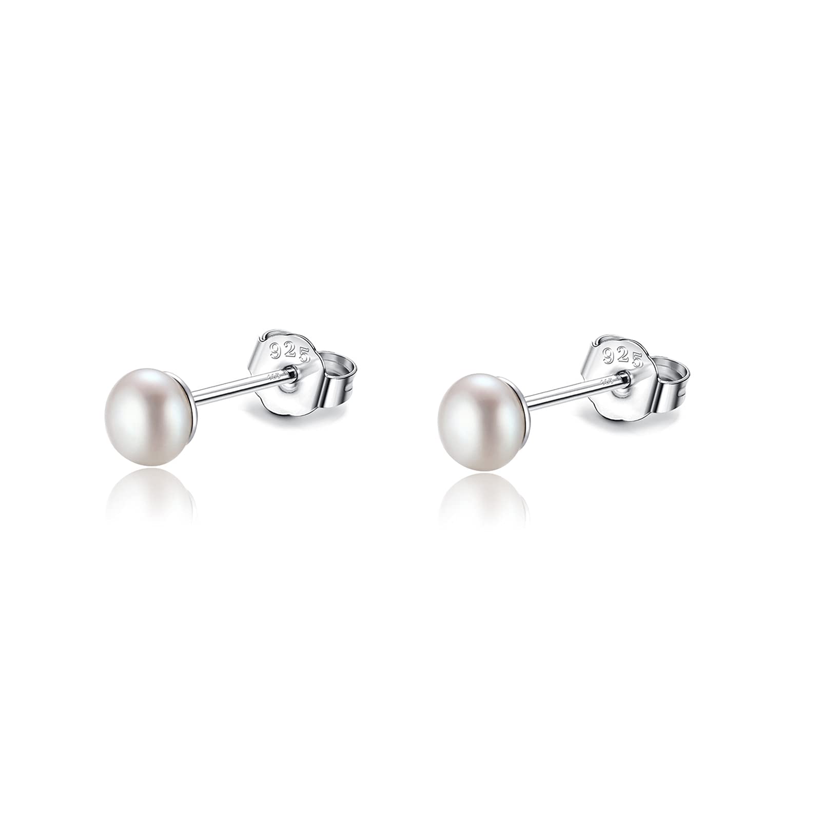 3-4mm Real Freshwater Cultured Pearl Earrings 925 Sterling Silver Gold Tiny Small White Button Pearl Studs Earrings