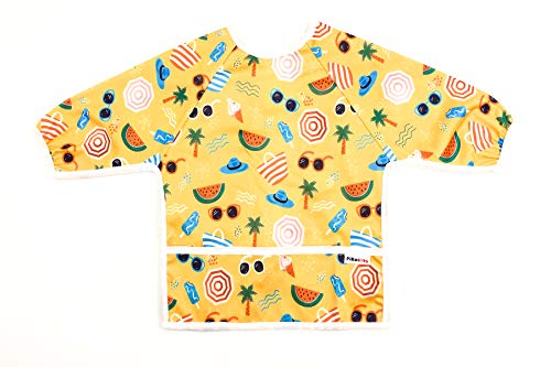 Pikababy Long Sleeved Bib Waterproof Bibs with pocket - 6 to 24 months baby girl and boy colors (Summer)
