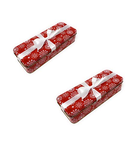 Christmas Cookie Tins With Lids For Gift Giving - Empty Candy Treat Swap Containers Snack Exchange Boxes Cerebrate a Holiday Party Favors Box 2 Pack Rectangular with Ribbon (Snowflake)
