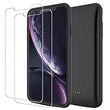 PEYOU Compatible for iPhone XR Battery Case + 2 Pack Tempered Glass Screen Protector, 5000mAh Slim Rechargeable Portable Extended Battery Pack Power Bank Charger Protective Charging Case Cover 6.1