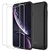 PEYOU Compatible for iPhone XR Battery Case + 2 Pack Tempered Glass Screen Protector, 5000mAh Slim Rechargeable Portable Extended Battery Pack Power Bank Charger Protective Charging Case Cover 6.1