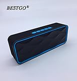 BESTGO S8 Wireless Bluetooth Speaker, Handsfree Calling, FM Radio and TF Card Slot, Outdoor Portable Stereo Speaker with HD Audio and Enhanced Bass, Built-In Dual Driver Speakerphone ( Blue )