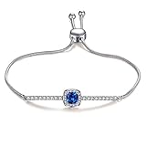 Vibrille Adjustable White Gold Plated Created Swarovski Bracelet Blue Sapphire Jewelry Bolo Bracelet for Women, 9 Inch