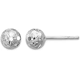 10k White Gold Polished Satin and Sparkle-Cut Ball Post Earrings 6.4x6.4mm Wide Ball Earring for Women