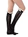 Dimore Over the Knee Antique Crochet Cable Lace and Button Thigh Thin High Boot Socks with Lace Trim Black