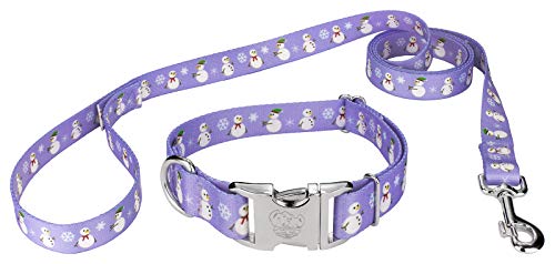 Country Brook Petz | Premium Snowman Dog Collar and Leash Set - Christmas Collection with 11 Designs (Large)