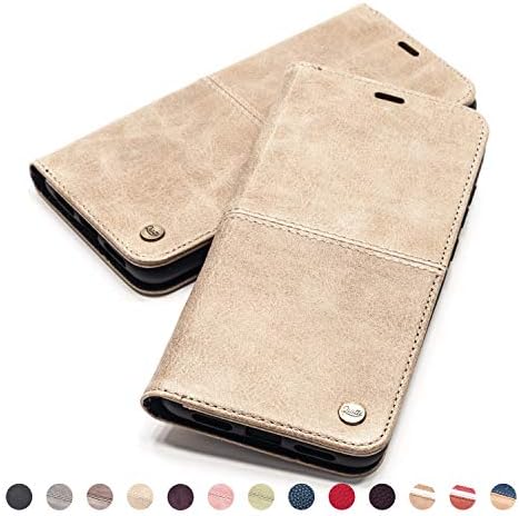 QIOTTI Genuine Leather Case compatible with iPhone 8 iPhone 7 Wallet Flip Kickstand Card Holder and RFID NFC protection (Smart Sand)