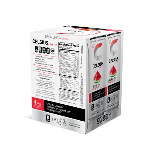 CELSIUS Essential Energy Drink , Sparkling Watermelon 12 Fl Oz (Pack of