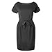 Longwu Women's Elegant Short Sleeve Lantern Sleeve Home Work Wear Loungewear Casual Pencil Dress with Belt Dark Grey-M