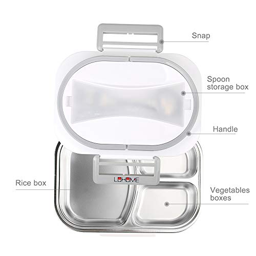 LOHOME Electric Heating Lunch Box Car Home Office Use Food Warmer Portable Bento Meal Heater with Stainless Steel Container 110V and 12V Dual Use (Grey)