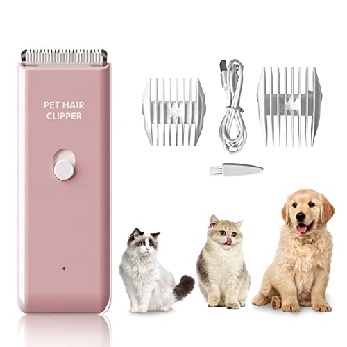 Dog Clippers Pet Grooming Clippers Kit,Low Noise Shaver Portable Electric USB Rechargeable Cordless Trimmer for Dogs,Cats and Other Pets (Pink)