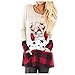 Franterd Christmas Plus Size Tops Women Christmas Plaid Splice Hem Santa Claus Pullover Sports Blouse for Jeans Legging