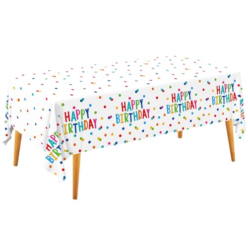 Happy Birthday Decorations: Birthday Party Supplies Set - Birthday Dots Design with Happy Birthday Tablecloth. Includes 3 Pack of 54X108inch Waterproof Plastic Table Covers for Boys/Girls Party