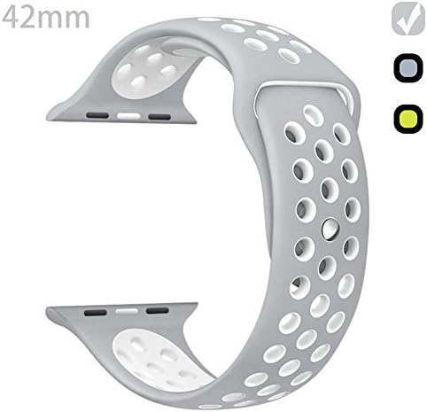 Soft Silicone Band Replacement Bracelet Sport Wrist Strap for all Apple Watch Nike+, Series 1,2, Sport, Edtion (White/Gray-42mm)