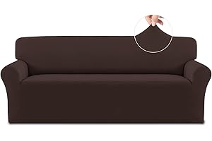 Easy-Going Fleece Stretch Sofa Slipcover Spandex Non-Slip Soft Couch Sofa Cover, Washable Furniture Protector with Anti-Skid Foam and Elastic Bottom for Kids, Pets(Sofa, Chocolate)