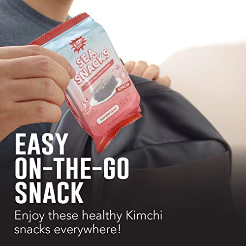 Kimchi Sea Snacks by KPOP Foods - Premium Seaweed Sheets - Kimchi Flavor (Pack of 20) Delicious and Crispy Seaweed Snacks - Vegan Low Calorie Superfood