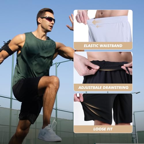 BOOJO 7 Pack Mens Athletic Shorts - Gym Basketball Running Workout Quick Dry Black Shorts with Pockets for Casual Activewear