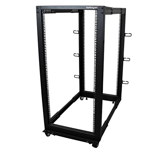 StarTech.com 25U Adjustable Depth Open Frame 4 Post Server Rack Cabinet - w/ Casters / Levelers and Cable Management Hooks
