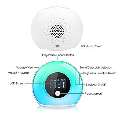 Wake Up Light Bluetooth Speaker, Table Lamp Alarm Clock, Night Light